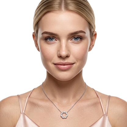 160-5390 — 1.10ct 18k White Gold Diamond Circle Pendant worn on model