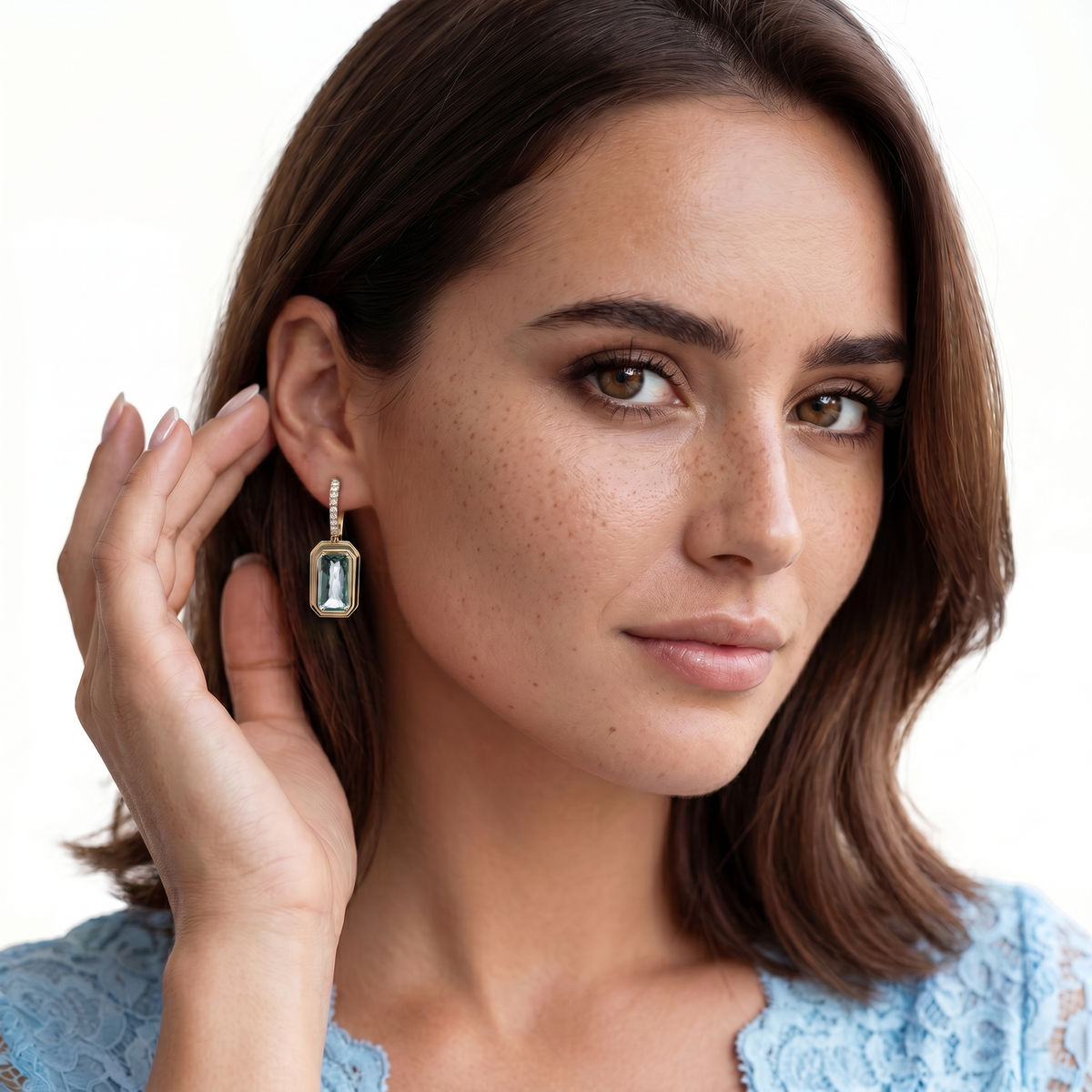 14k Yellow Gold Diamond and Green Amethyst Drop Earrings — photo 2 of 2