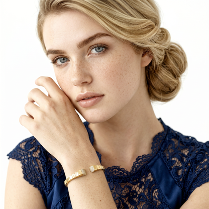 Roberto Coin 18k Yellow Gold Obelisco Pave Diamond Cuff Bangle worn by model