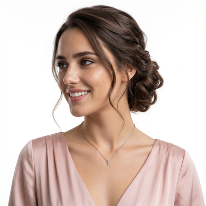 Roberto Coin 18K Gold Diamond Baby Cross Necklace worn by model