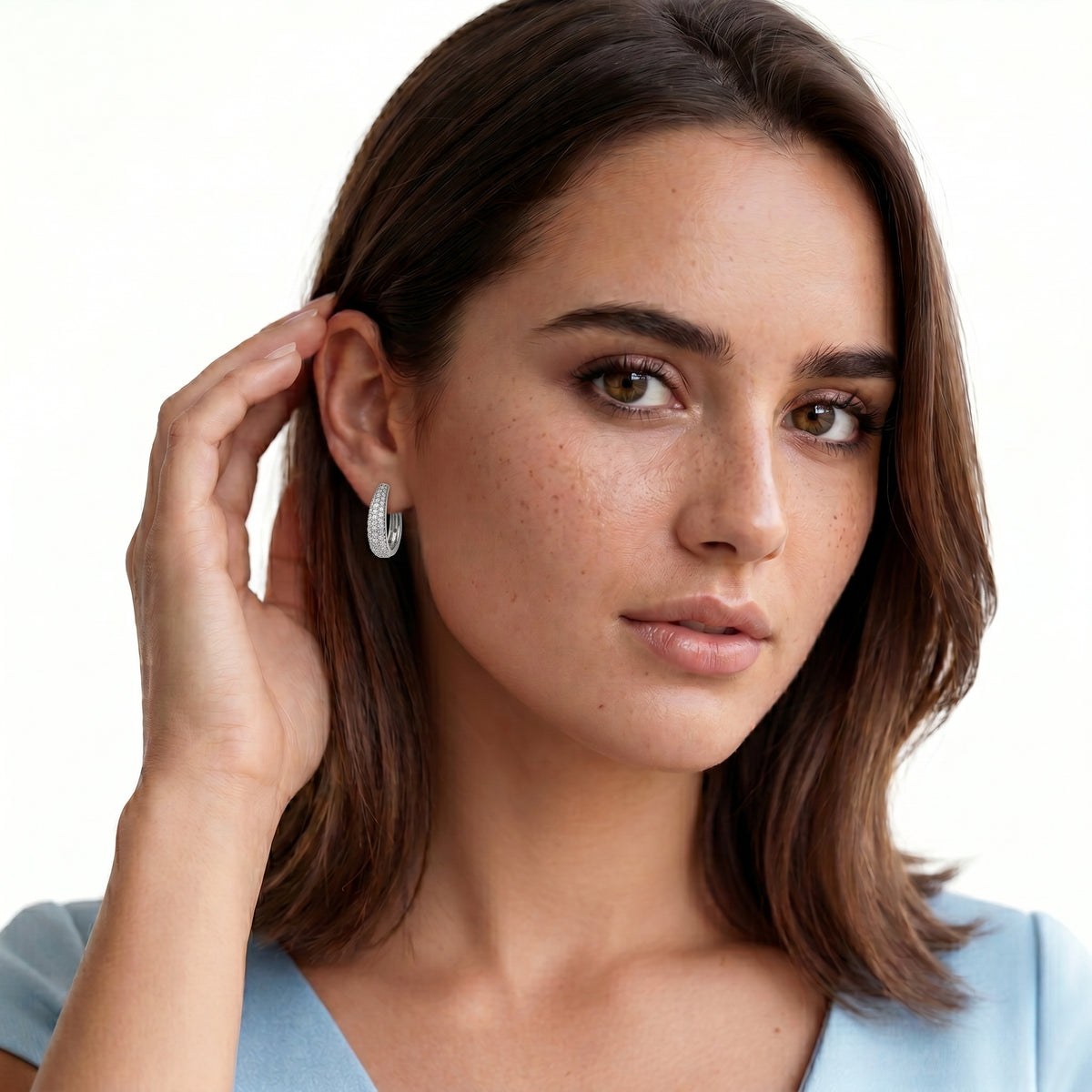 1.94ct 18k White Gold Pave Diamond Hoops — photo 2 of 2