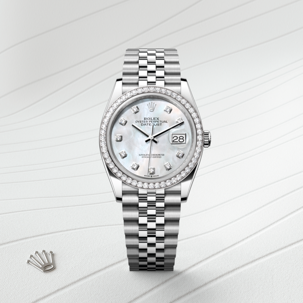 Oyster, 36 mm, Oystersteel, white gold and diamonds