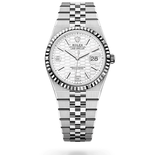 Rolex Land-Dweller in White Rolesor - combination of Oystersteel and white gold, M127234-0001 - H.L. Gross Jewelers