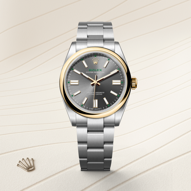 Rolex Oyster Perpetual in Yellow Rolesor - combination of Oystersteel and yellow gold, M134303-0001 - H.L. Gross Jewelers