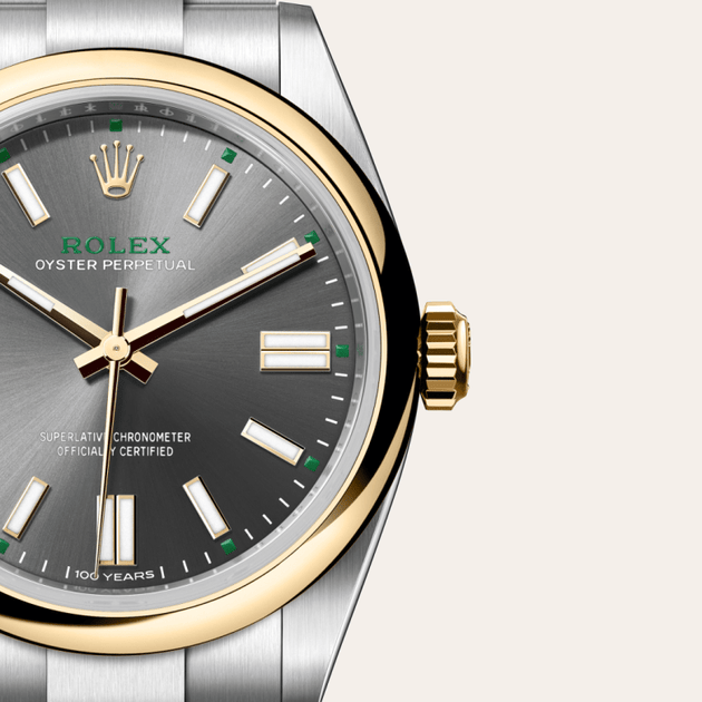Rolex Oyster Perpetual in Yellow Rolesor - combination of Oystersteel and yellow gold, M134303-0001 - H.L. Gross Jewelers