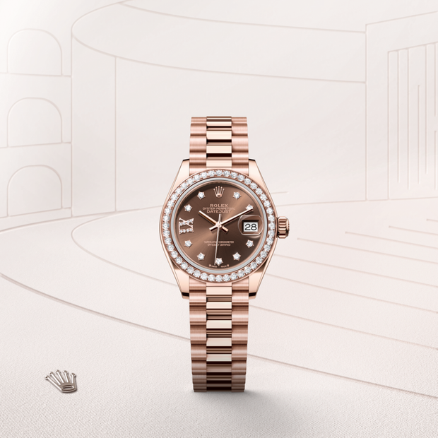Oyster, 28 mm, Everose gold and diamonds